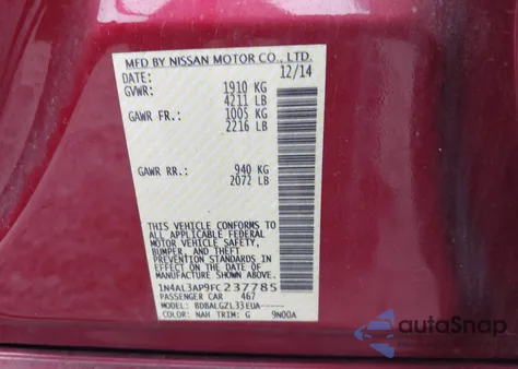 2015 Nissan Altima 2.5/2.5 S/2.5 Sl/2.5 Sv from USA, damaged, VIN 1N4AL3AP9FC237785